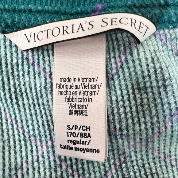 2-Pc Victoria’s Secret Plaid Thermal Cotton Pj’s Long Sleeve Crewneck Pj’s - Picture 8 of 10